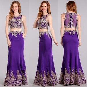 2 pc Purple Gold Sexy Bodycon Dress